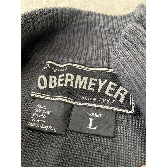 Obermeyer Sz L Gray Black Women's Classic Wool Blend Nordic 1/4 Zip Ski Sweater - Picture 3 of 7